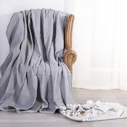 NTBAY 3 Layers Cotton Muslin 88x92 Queen Bed Blanket, Super Soft Breathable Thermal Yarn Dyed Quilt for Adults, Perfect Lightweight Blanket for Couch Sofa Bed All Seasons, Grey Dot