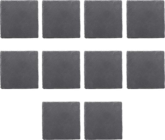 Sohag Square Slate Coasters Set of 10, Bulk Pack - Table Decor, Kitchen Decor, Wedding Favors - Black