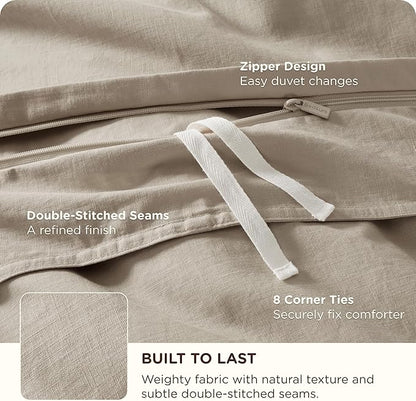 Bedsure Cotton Duvet Cover Oversized King - Luxury Slub Weave 100% Cotton Duvet Cover with a Linen Like Textured, Easy Change Durable Bedding, Tannish Linen Grey, 120" x 98"