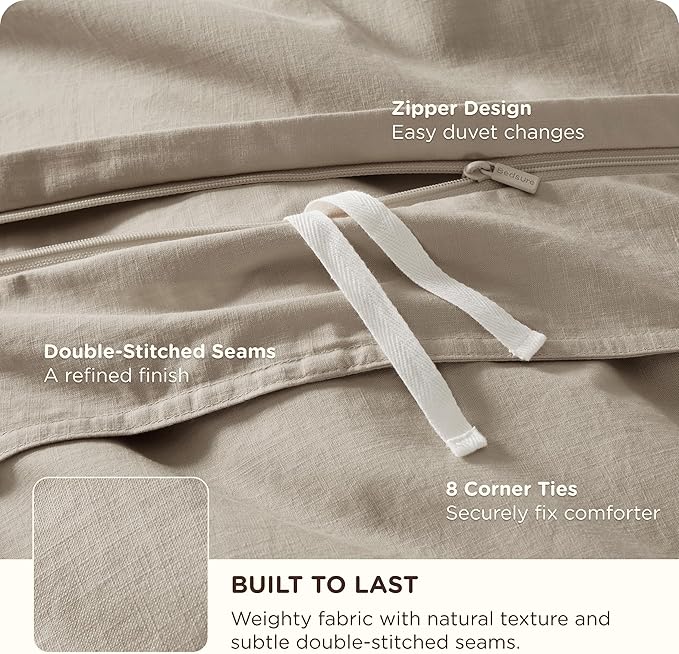 Bedsure Cotton Duvet Cover Full - Luxury Slub Weave 100% Cotton Duvet Cover with a Linen Like Textured, Easy Change Durable Bedding, Tannish Linen Grey, 80" x 90"