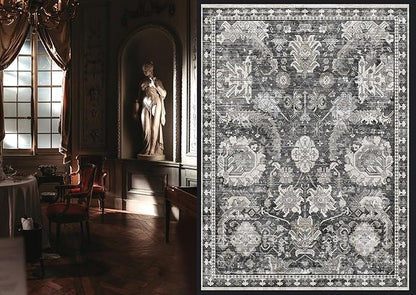 RUGSURE Washable Area Rugs - Perfect for Living Room, Bedroom, Kids Room, Nursery - Stain & Water Resistant Non-Slip, Pet & Child Friendly, Vintage Tribal Area Rugs (Grey, 3' x 5 ')