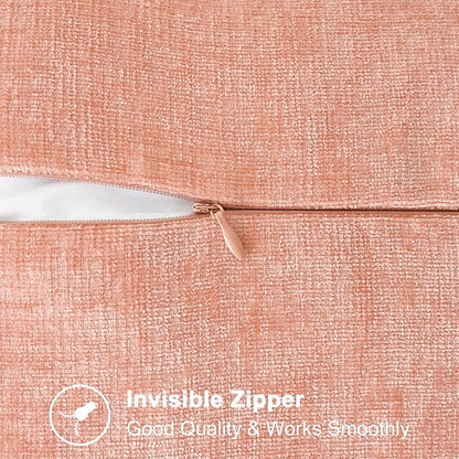 CaliTime Throw Pillow Covers Decorative 18 X 18 Inches Pack of 2 Cotton Thread Stitching Edges Solid Dyed Soft Chenille Cushion Cases for Couch Sofa Bed Living Room Farmhouse Dusty Pink