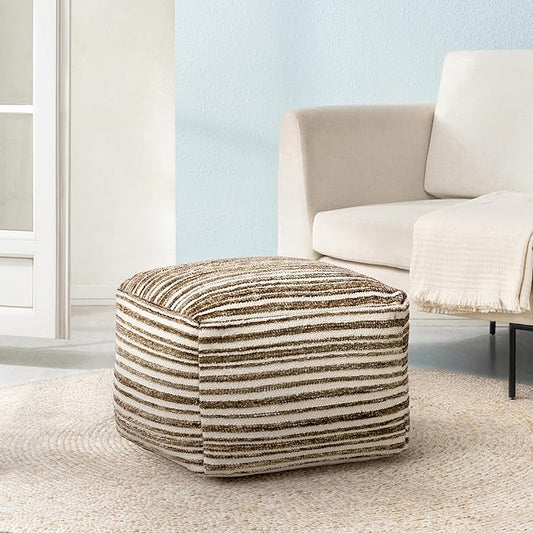 Anji Mountain 100% Handmade & Handcrafted Comfortable Home Décor Pouf Ottoman Footrest for Living Room, Bedroom, Nursery, Kidsroom, Patio Furniture - (22" x 22" x 16" - Brown)