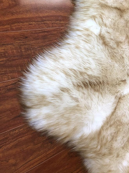 Free Shape Luxury Soft Fluffy Shag Area Rug Octo 8 Pelts 6'x8',180x240 cm - Vegan Fur Ultra Soft Indoor Carpet Nursery Rugs for Bedroom Home Decor, White/Brown Tips