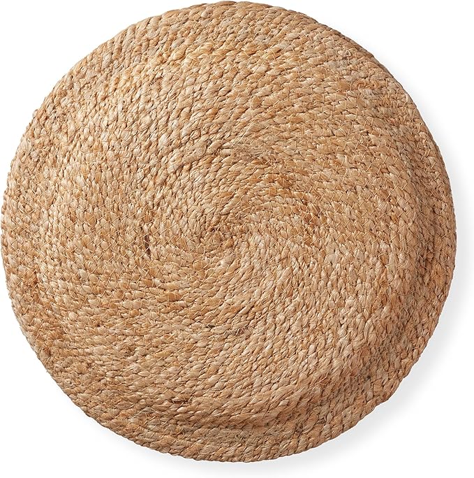Casafield Handcrafted Braided Jute Pouf Ottoman, 14" Round x 16" High Footrest, Natural Boho Home Decor, Woven Accent Footstool for Living Room or Bedroom