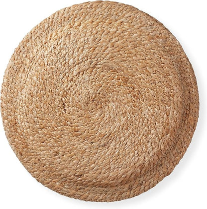Casafield Handcrafted Braided Jute Pouf Ottoman, 14" Round x 16" High Footrest, Natural Boho Home Decor, Woven Accent Footstool for Living Room or Bedroom