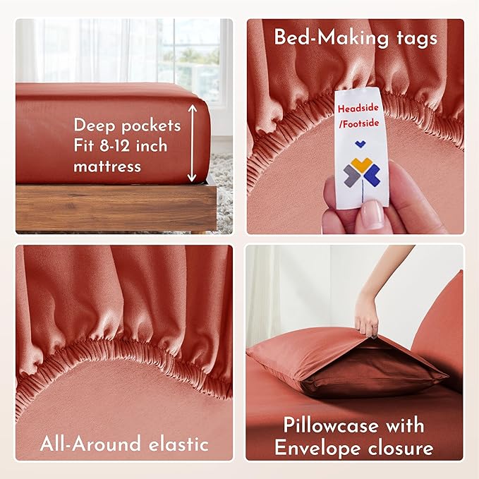 California Design Den Twin Size Sheets Set - Natural 100% Cotton Sateen, Deep Pockets, Breathable and Durable Bedding for Dorm Rooms, College (Bright Orange)