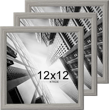 KTKDE 12x12 Picture Frame Set of 3, Grey Wooden frames- Wall Hanging Display- Best Square Photo Frame Studio Gallery for Photos- Posters & Art Prints