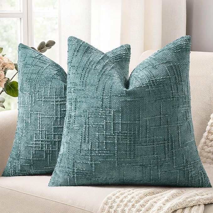 decorUhome Spring Teal Chenille Euro Sham Throw Pillow Covers 22x22 Set of 2 Textured Slubby Couch Pillow Covers Farmhouse Accent Modern Neutral Decorative Pillow Cases for Bed Sofa Living Room
