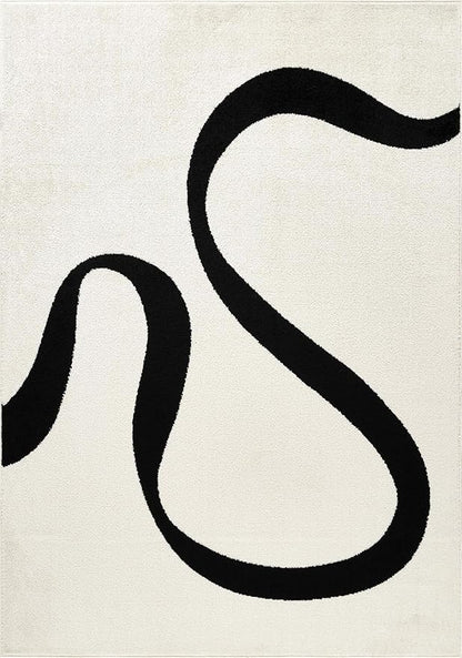 Abani Abstract Beige/Black Area Rug - 2' x 3' - Modern Curved Line Design - Deco Collection - Easy to Clean - Durable for High Traffic Areas - Bedroom, Office & Kitchen - Medium Pile