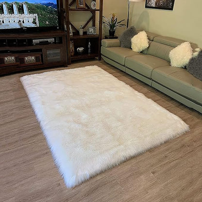 LAMBZY High Pile Super Soft Faux Sheepskin Rug (4'x6', White)