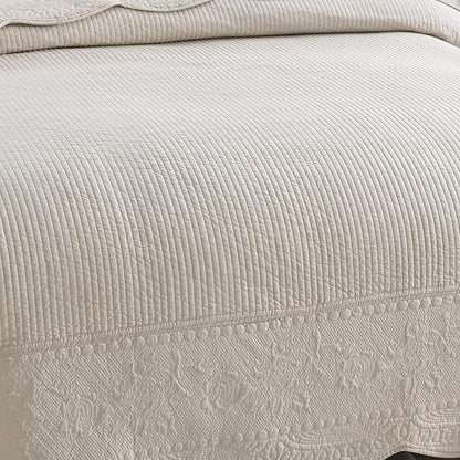 MarCielo 3-Piece 100% Cotton Oversized Bedspread Lightweight Quilt Coverlet Embroidery Farmhouse Bedding Set (TG Yellowish Beige, Oversized Queen (100"x106"))