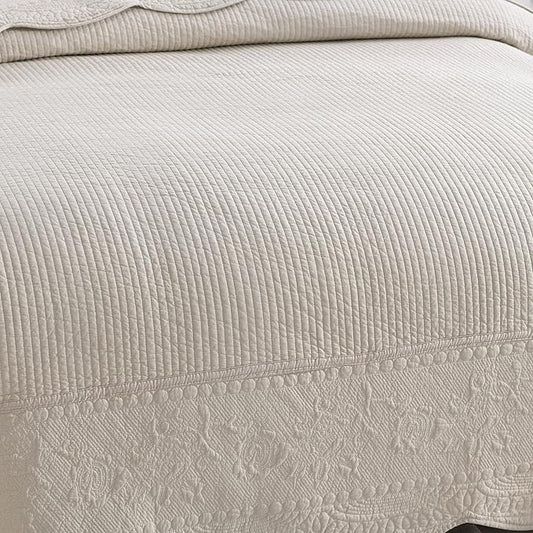 MarCielo 3-Piece 100% Cotton Oversized Bedspread Lightweight Quilt Coverlet Embroidery Farmhouse Bedding Set (TG Yellowish Beige, Oversized Queen (100"x106"))