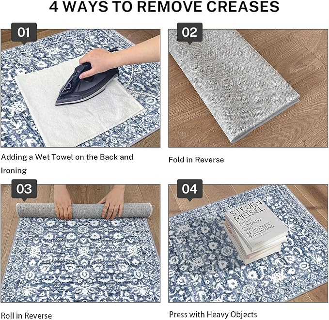 Vintage Floral 2x6 Runner Rug, Light Blue White Washable Kitchen Runner Rug Non-Slip Hallway Rug Runner Thin Printed Faux Wool Super Soft Carpet for Entryway Bedroom Laundry Room Indoor