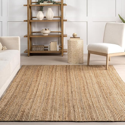 nuLOOM 4 Square Rigo Jute Hand Woven Area Rug, Natural, Solid Farmhouse Design, Natural Fiber, For Bedroom, Living Room, Dining Room, Hallway, Office, Kitchen, Entryway