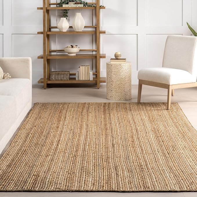nuLOOM 12x15 Rigo Jute Hand Woven Area Rug, Natural, Solid Farmhouse Design, Natural Fiber, For Bedroom, Living Room, Dining Room, Hallway, Office, Kitchen, Entryway