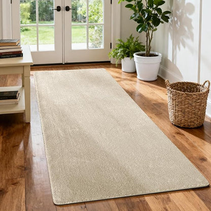 PURE ERA Carpet Stair Tread Landing Mat Area Rug Ultra Plush Shag Soft Non Slip Skid Resistant Tape Free Indoor Doormat Washable Reusable Beige 2' X 6'