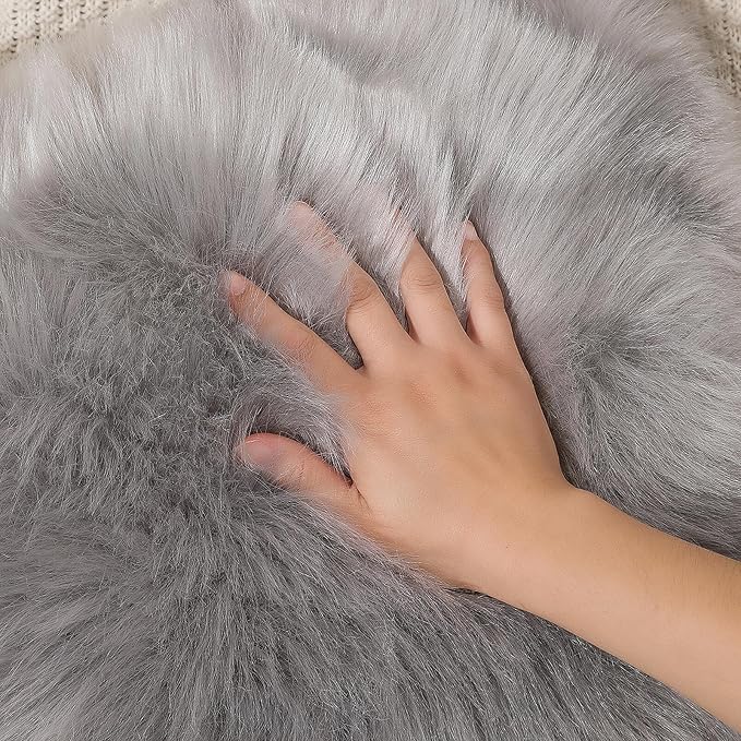 Faux Fur Rug Sheepskin Shag Fluffy Fuzzy Grey 2x6 ft Runner Rugs for Bedroom Bedside Bed Floor Living Room Plush High-Density Cushion Carpet Super Sofa Cover
