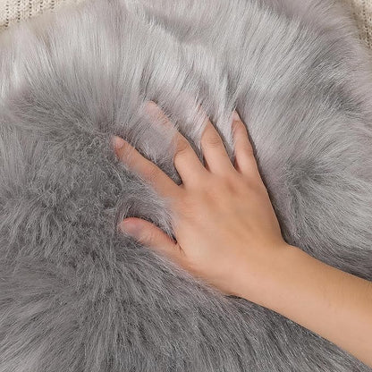 Faux Fur Rug Sheepskin Shag Fluffy Fuzzy Grey 2x3 ft Small Rugs for Bedroom Bedside Bed Floor Living Room Plush High-Density Cushion Carpet Super Sofa Cover