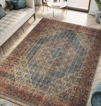 Keen Home Design 6x9 Rug - Machine Washable Area Rug with Non-Slip Backing, Ideal for Living Room, Dining Room, Bedroom - Vintage, Easy Clean, Durable, Low Pile Rug - (6' x 9')
