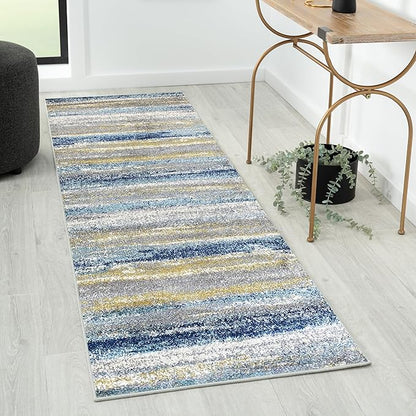 LUXE WEAVERS Rug Modern Area Rug Stain Resistant, Yellow and Blue/Size 2x7