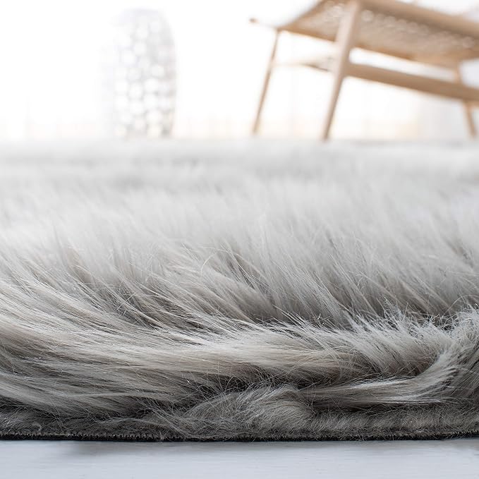 SAFAVIEH Faux Sheep Skin Collection Runner Rug - 2'6" x 8', Grey, Silken Glam Design, Non-Shedding & Easy Care, 2.35-inch Thick Ideal for High Traffic Areas in Living Room, Bedroom (FSS235D)