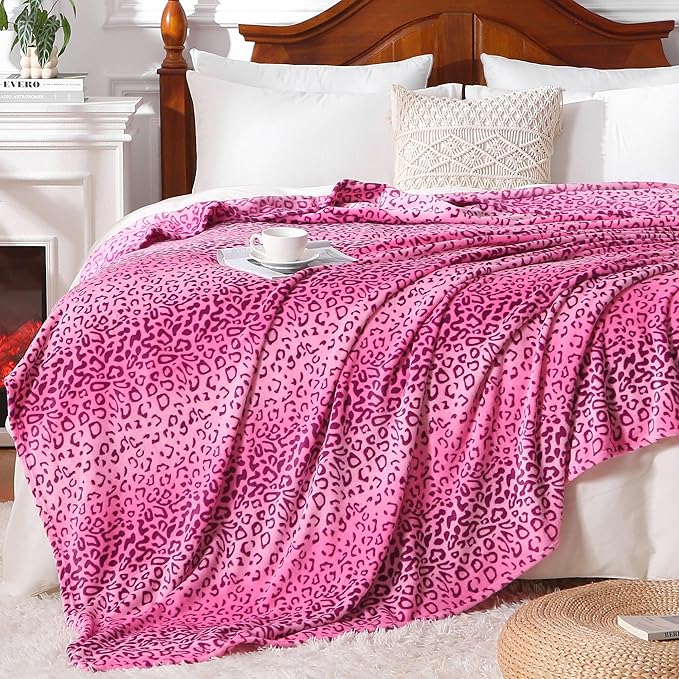 Viviland Flannel Fleece Blanket King Size 90x90 inches, Lightweight, Super Soft Cozy Warm Blanket, Cheetah Print Pink