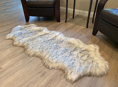 LAMBZY Faux Sheepskin Super Soft Hypoallergenic Silky Shag Rug for Living Room, Kids Room, Sofa (Double 2'x6', White/Black Tips)