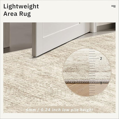 3x5 Rug, Small Area Rug for Kitchen, Entryway, Machine Washable Non-Slip Throw Rug, Vintage Carpet for Nursery Coffee Table Beige
