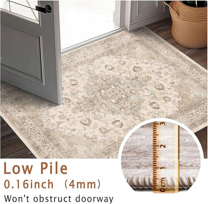 vivorug 6x9 Neutral Area Rugs, Ultra-Soft Washable Rug for Living Room Dinner Room Bedroom, Non-Slip Vintage Beige Rug, Indoor Carpet Large Area Rug