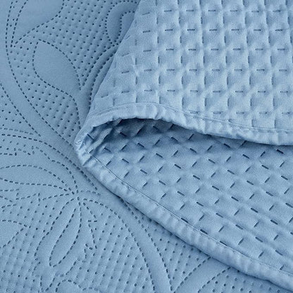 CHIXIN Oversized Bedspread Coverlet Set King Size - Lightweight Bedding Cover - Ultrasonic Quilting - 5 Piece Reversible Bedspread - Vintage Rose Pattern (King, Ashley Blue)