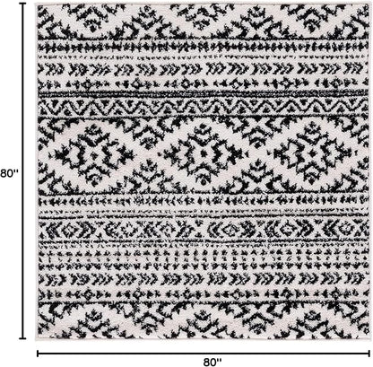 SAFAVIEH Tulum Collection Area Rug - 6'7" Square, Ivory & Black, Moroccan Boho Tribal Design, Non-Shedding & Easy to Clean, Ideal for Living Room, Bedroom, Dining Space (TUL272B)