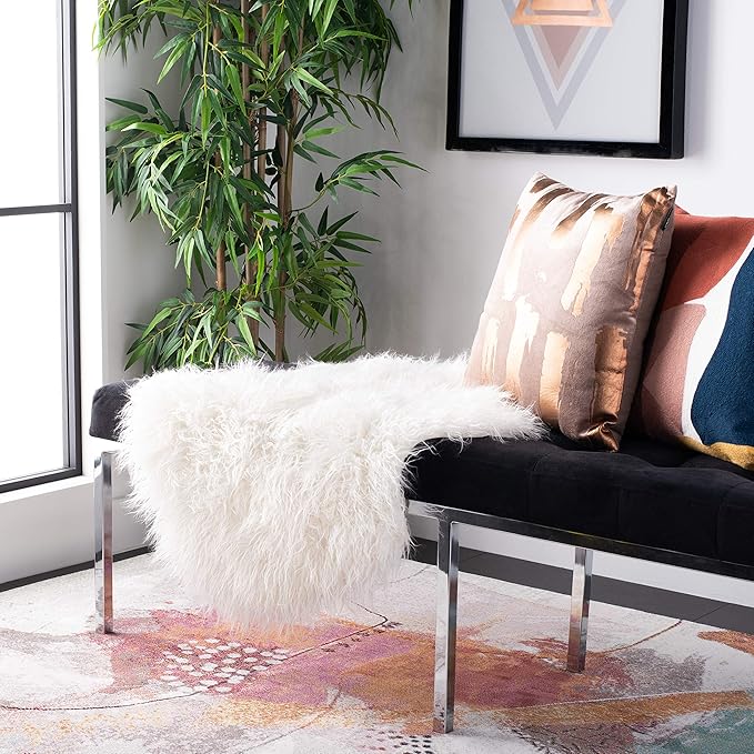 SAFAVIEH Faux Sheep Skin Collection 2' x 3' Ivory FSS117A Silken Glam 2.35-inch Thick Accent Rug