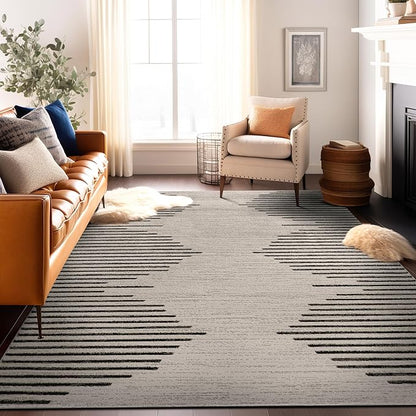Rugshop Bohemian Stripe Stain Resistant High Traffic Living Room Kitchen Bedroom Dining Home Office Area Rug 12' x 15' Cream
