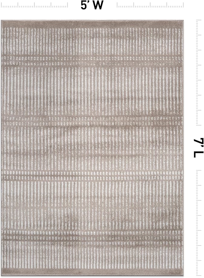 Rugshop Contemporary Stripe Lines High Traffic Living Room,Bedroom,Kitchen, Home Office High Traffic Living Room,Bedroom,Kitchen, Home Office Area Rug 5' x 7' Beige