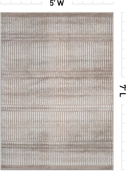 Rugshop Contemporary Stripe Lines High Traffic Living Room,Bedroom,Kitchen, Home Office High Traffic Living Room,Bedroom,Kitchen, Home Office Area Rug 5' x 7' Beige