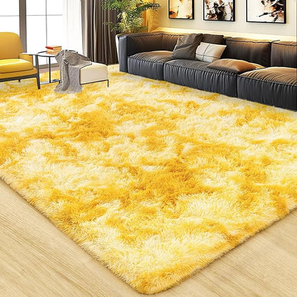 Ultra Fluffy Rug for Living Room Bedroom, 5x7 Fuzzy Large Area Rug for Living Room, Plush Soft Shag Carpet for Girl Boy Kids, Non Slip Rug Modern Indoor Home Decor Aesthetic, Tie-Dyed Yellow