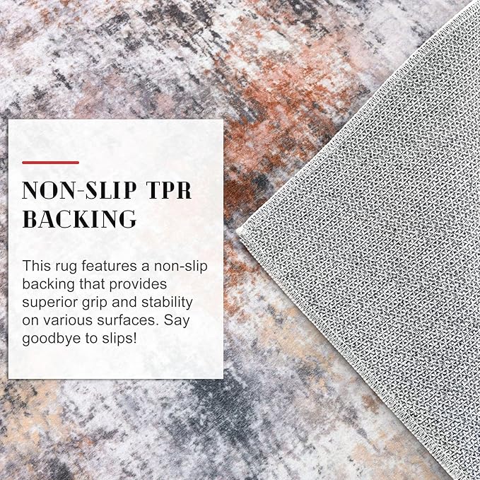 Modern Abstract Small Area Rug Indoor, Grey Orange Multi 3x5 Washable Rug Non-Slip Soft Entryway Rug Kitchen Mats Thin Print Faux Wool Floor Carpet Colorful Throw Rugs for Entrance Bedroom