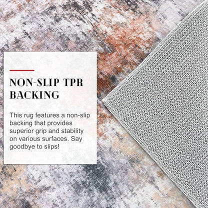 Modern Abstract Hallway Runner Rug, Grey Orange Multi 2x8 Runner Rug, Washable Kitchen Runner Non-Slip Soft Thin Print Faux Wool Carpet for Entryway Bedroom Laundry Room Indoor