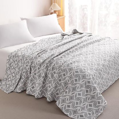 NTBAY 3 Layers Cotton Muslin 88x92 Queen Bed Blanket, Super Soft Breathable Thermal Yarn Dyed Quilt for Adults, Perfect Lightweight Blanket for Couch Sofa Bed All Seasons, Grey Twisted Line