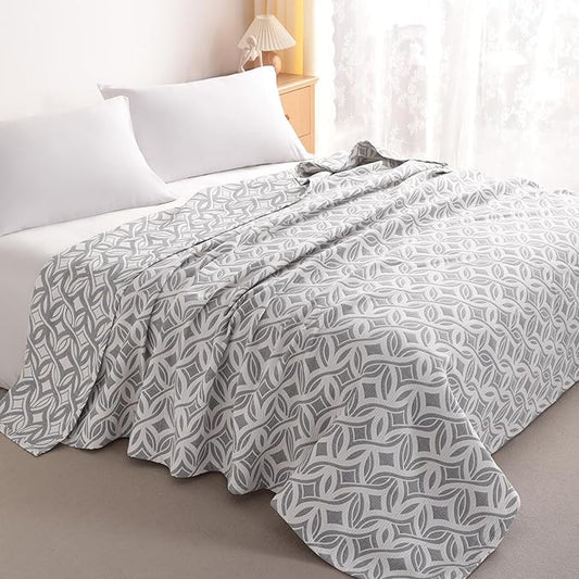 NTBAY 3 Layers Cotton Muslin 88x92 Queen Bed Blanket, Super Soft Breathable Thermal Yarn Dyed Quilt for Adults, Perfect Lightweight Blanket for Couch Sofa Bed All Seasons, Grey Twisted Line