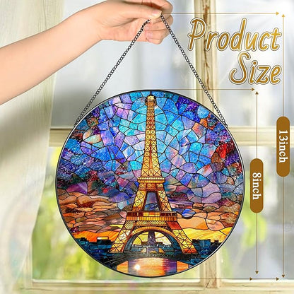 Eiffel Tower Sun Catcher, 8 Inch Stained Glass Suncatcher, Stained Glass Window Hanging, Eiffel Tower Indoor Decor, Idea Gift, Gift Exchange