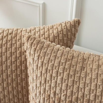 Kevin Textile 14x22 Inch Pillow Cover 1 Pack Boho Decorative Soft Striped Corduroy Lumbar Farmhouse Solid Color Accent Rectangle Cushion Case for Living Room Couch Sofa Bed, Tan
