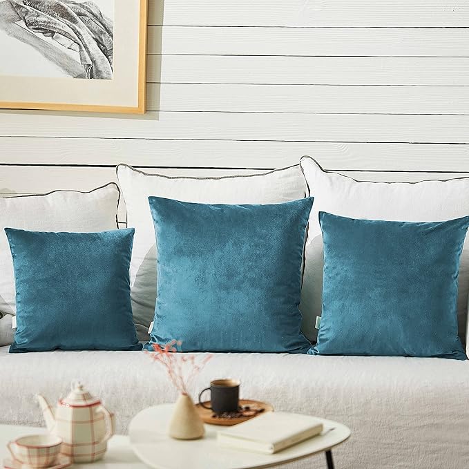 FY FIBER HOUSE Pack of 2 Velvet Throw Pillow Covers Decorative Square Pillowcase Soft Solid Cushion Case for Sofa/Couch Use, 16 x 16 Inch, Light Blue