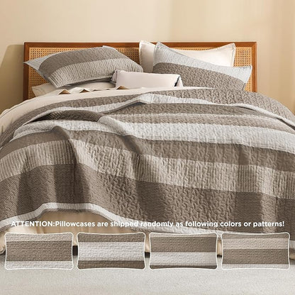 Litanika California King Quilt Set Hazel - Cal King Oversized Stripe Comforter Bedspreads & Coverlets - Soft Lightweight Quilted Bedding Set for All Season(1 Quilt, 2 Pillowcases)