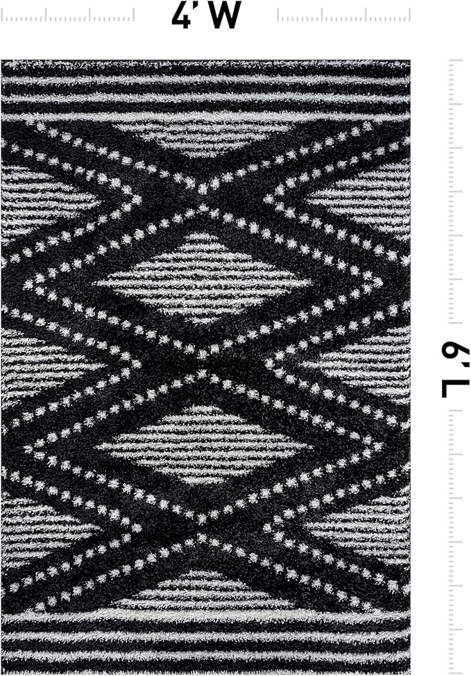 Rugshop Geometric Shag Area Rug Anthracite Dark Gray and White 4' x 6' Ideal for Small Living Rooms, Offices, or Beside The Bed