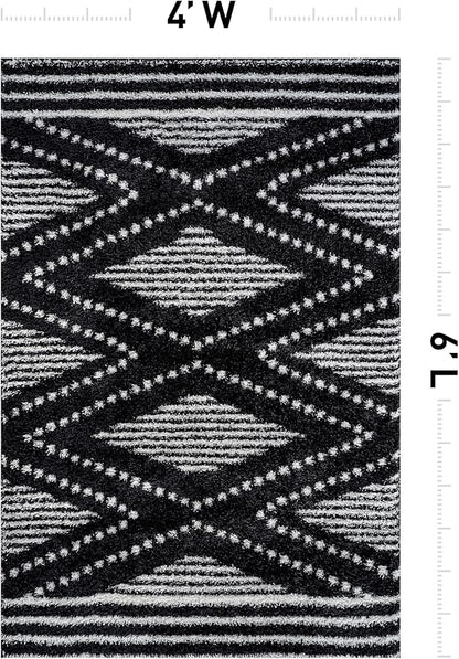 Rugshop Geometric Shag Area Rug Anthracite Dark Gray and White 4' x 6' Ideal for Small Living Rooms, Offices, or Beside The Bed