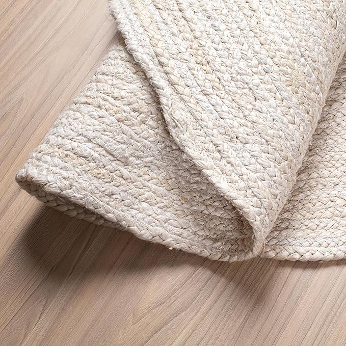 Hausattire Jute Braided Rug, 5’ Round – Off White, Reversible Boho Entry Area Rugs for Kitchen, Living Room, Bedroom I Farmhouse Hand Woven Decorative Floor Carpet Mat, 5 Feet Round