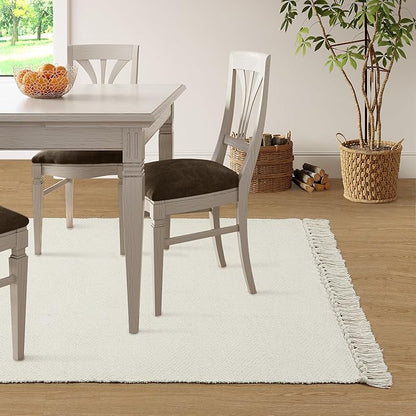 Collive 4x6 Small Area Rug for Living Room, White/Beige Woven Cotton Bedroom Carpets Modern Comfy Indoor Nursery Rug Farmhouse Accent Carpet for Dining Room, Bedside, Office, Patio Decor