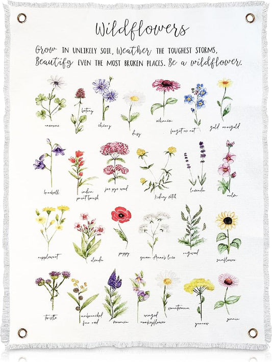 Botanical Inspirational Wall Art Flower Poster - 18” x 24” Cotton Canvas Wildflower Fabric Wall Hangings | Rustic & Farmhouse Style Watercolor Floral Art for School | Bedroom Decor for Women